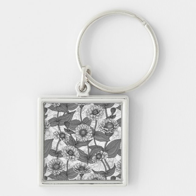 Llavero Zinnias, monocromo en blanco (Frente)