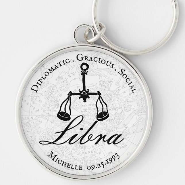 Llavero Zodiac Libra Astrología Personalidad Personalizado (Frente)