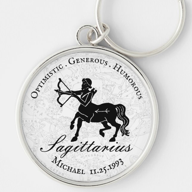 Llavero Zodiac Sagittarius Astrología Personalizado Blanco (Frente)