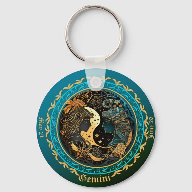 Llavero Zodiaco Géminis Personaliza NOMBRE, FECHA (Anverso)