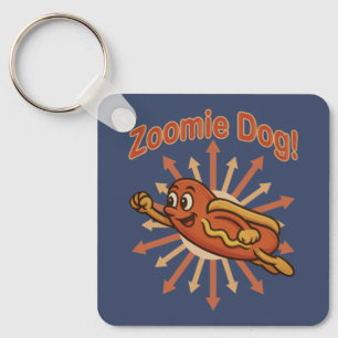 Llavero Zoomie Dog Flying Hot Dog Personalizado - Fun Retr