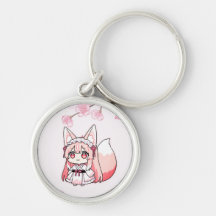 Zorra Chibi de color rosa pastel con flor de cerez