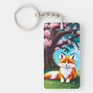 Llavero Zorro Adorable Sentado Bajo Árbol