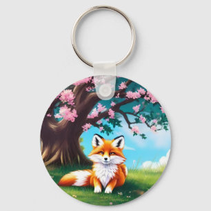 Llavero Zorro Adorable Sentado Bajo El Árbol-68563