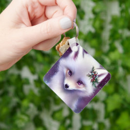 Llavero Zorro bebé blanco de fantasía con ojos lavanda