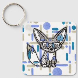 Llavero Zorro Fennec Cool con Gafas de Sol Cuadrado Geomét