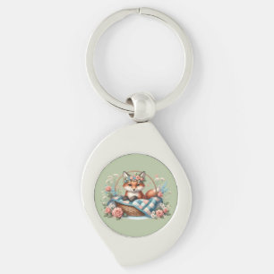 Llavero Zorro Floral en Cesta con Colcha y Flores