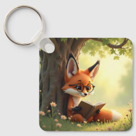 Llavero Zorro lindo leyendo un libro, personalizado