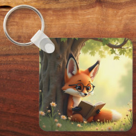 Llavero Zorro lindo leyendo un libro, personalizado