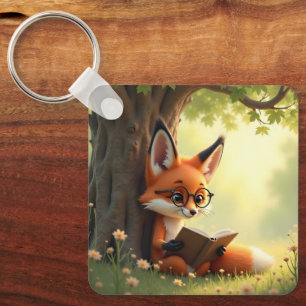 Llavero Zorro lindo leyendo un libro, personalizado