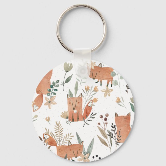 Llavero zorros en praderas: sin foco acuarela (Anverso)