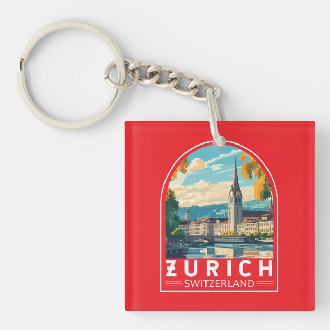 Llavero Zurich Suiza Emblema de arte de viajes (Frente)