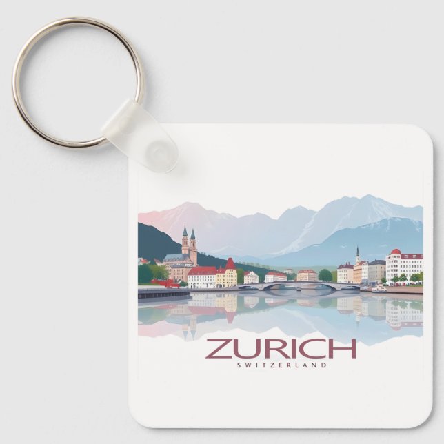 Llavero Zurich Suiza Lago Zurich Pastel Viaje (Anverso)