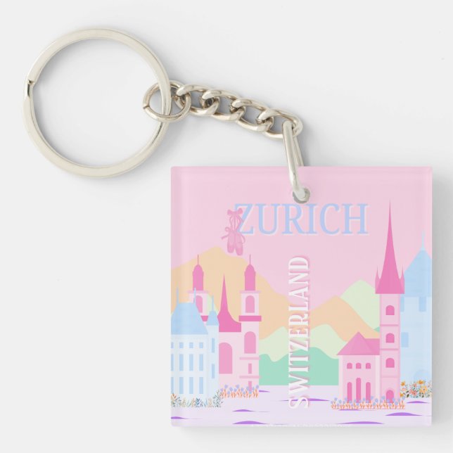 Llavero Zurich Travel Art, Suiza, Pink Preppy (Frente)