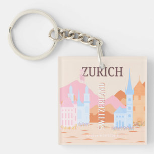 Llavero Zúrich Travel Art, Suiza, Retro Travel Art