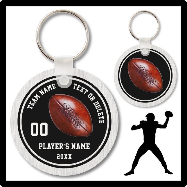 Llaveros de fútbol en blanco y negro, personalizad (Cheap football player gifts. Football team gifts cheap. Cheap football party favors. Black and Gray.)
