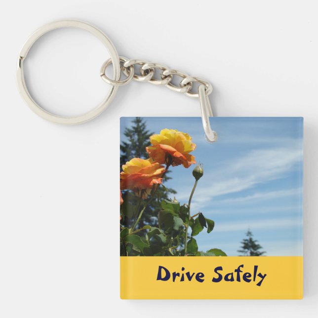 Llaveros Drive Safely Flor de Rosa Naranja Conducc (Frente)