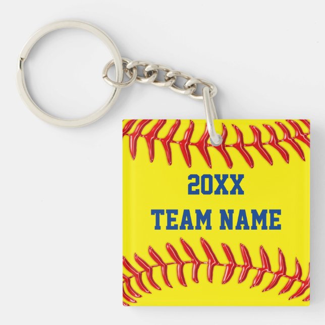 Llaveros personalizados del corazón y del softball (Frente)
