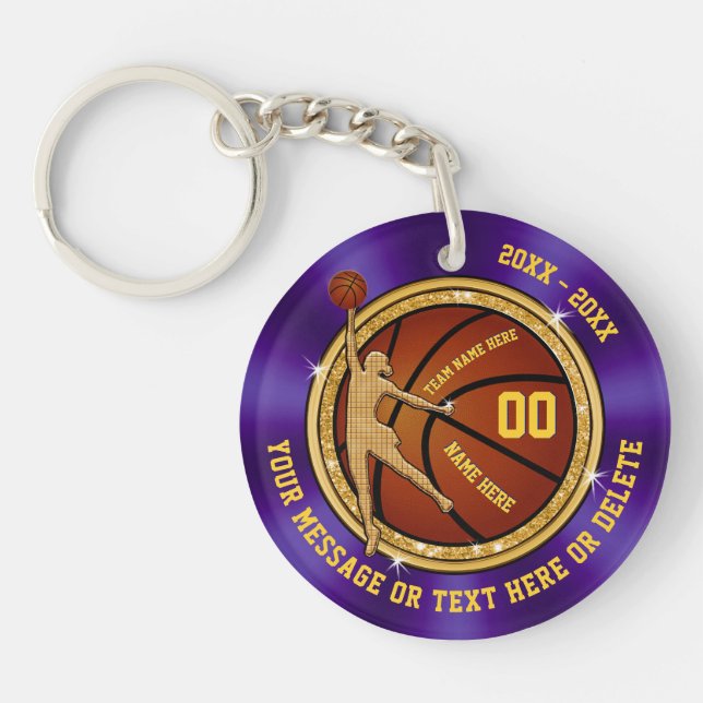 Llaveros personalizados oro púrpura del baloncesto (Frente)