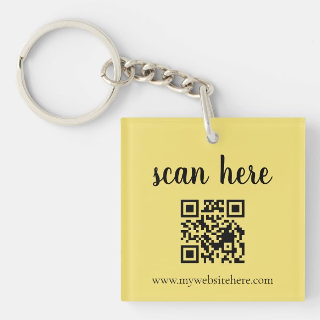 Llaveros promocionales con código QR dorado y logo (Frente)