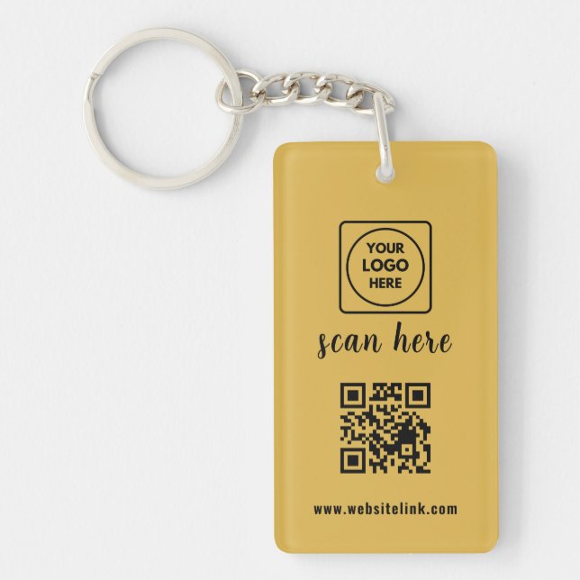 Llaveros promocionales con código QR dorado y logo (Frente)