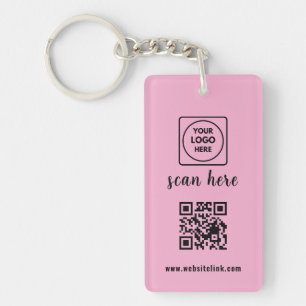 Llaveros promocionales con código QR rosa y logoti