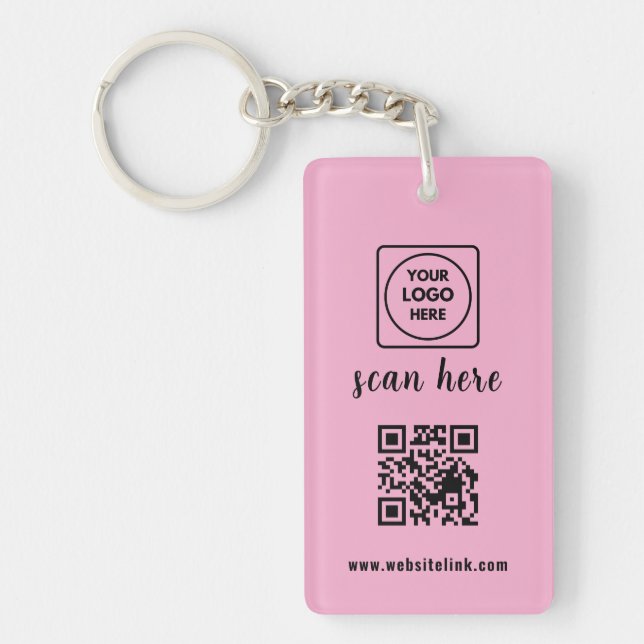 Llaveros promocionales con código QR rosa y logoti (Frente)
