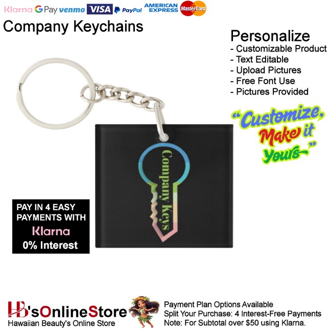 Llaves de empresa Llavero Plantilla personalizable (Company Square Keys Keychain Customizable Template.)