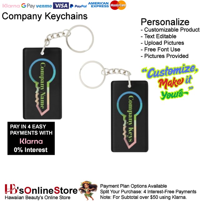 Llaves de empresa Llavero Plantilla personalizable (Company or Household Rectangle Double Sided key Keychain.)