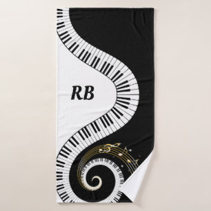 Llaves del piano del monograma y notas musicales