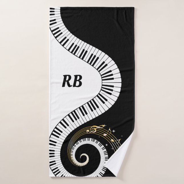Llaves del piano del monograma y notas musicales (Toalla de baño)