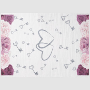 Llaves plateadas y papel de tejido Boda floral del