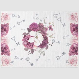 Llaves plateadas y papel de tejidos Bodas florales