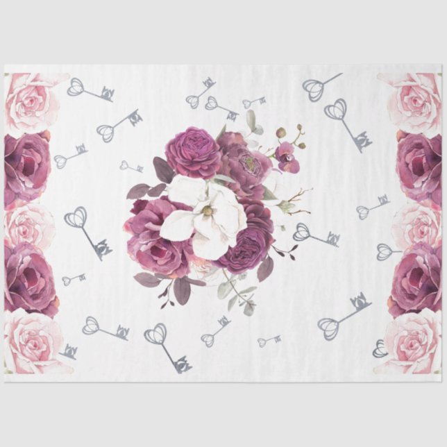 Llaves plateadas y papel de tejidos Bodas florales (Anverso)