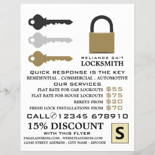 Llaves y padlock, volante publicitario de locksmit