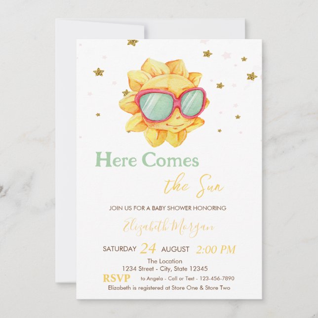 Llega el Sol Estrellas Invitación para la Fiesta d (Anverso)