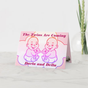Llegan los gemelos chicas a la tarjeta Baby Shower