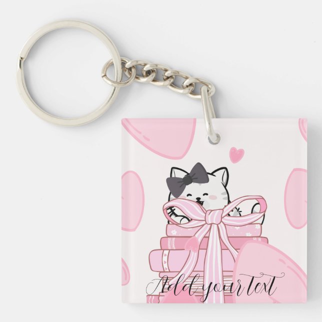 Lleva Amor & Libros – Llavero de Gato de Acrílico (Frente)