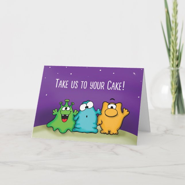 Llévennos su pastel - Tarjeta de cumpleaños para e (Anverso)