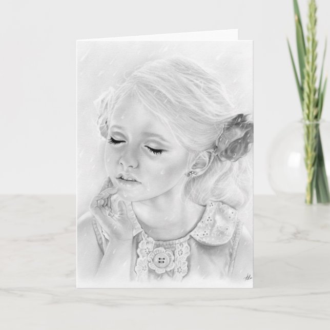 Llueve niña pequeña con tarjeta de saludo de lluvi (Anverso)