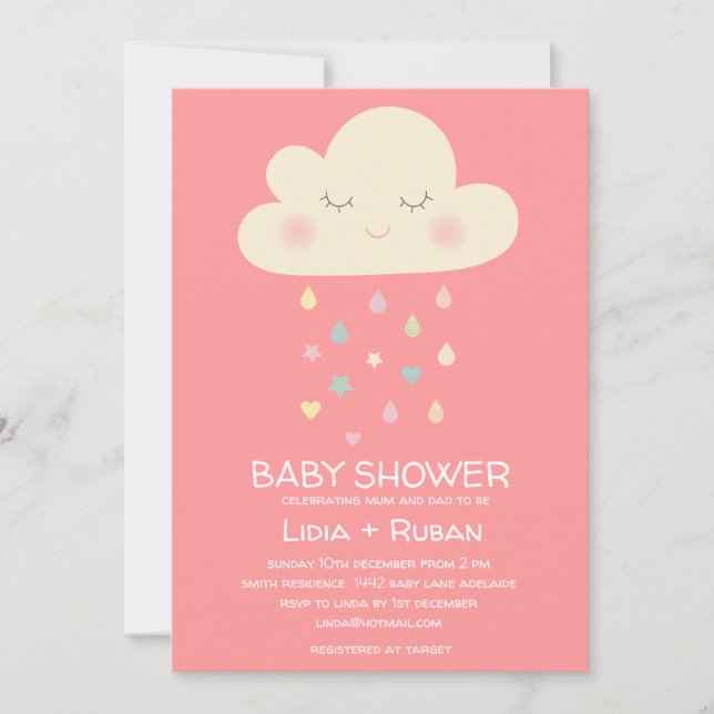 Llueven la invitación de Baby Shower en la nube (Anverso)