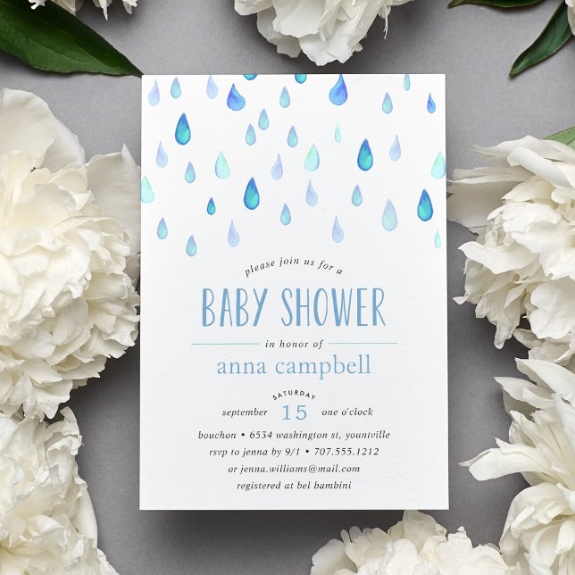Lluvia azul | Invitación de Baby Shower (Subido por el creador)