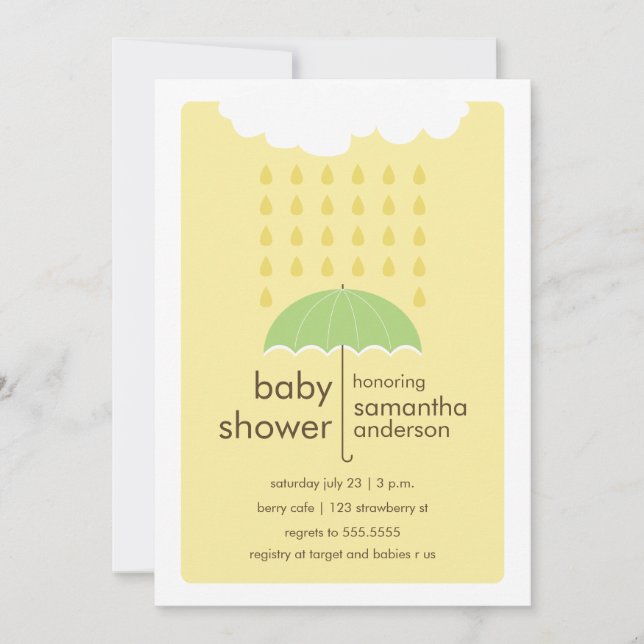 Lluvia Cae Invitación Baby Shower - Neutral de gén (Anverso)