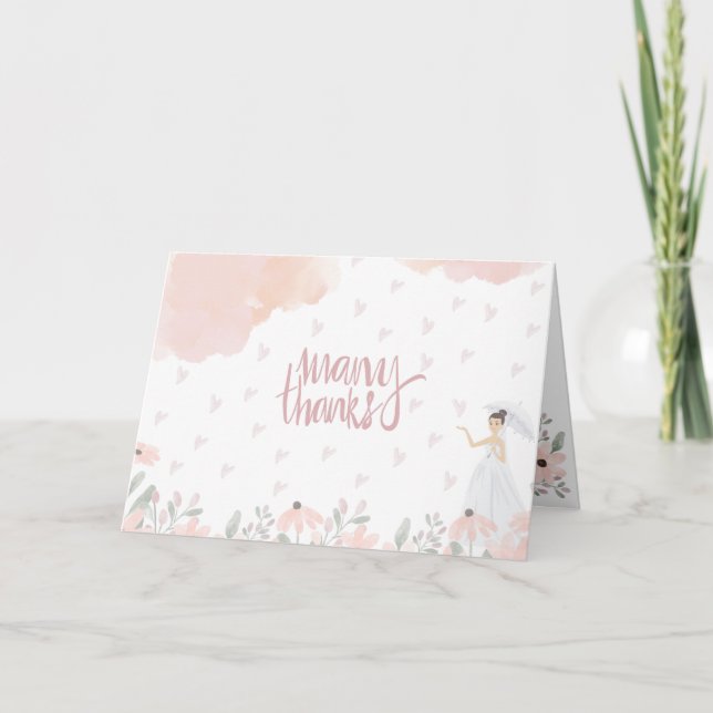 Lluvia Corazón Ducha Bridal Tarjeta de agradecimie (Anverso)