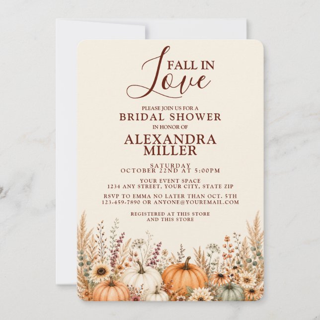Lluvia De Amor Invitación Rústica Floral De Calaba (Anverso)