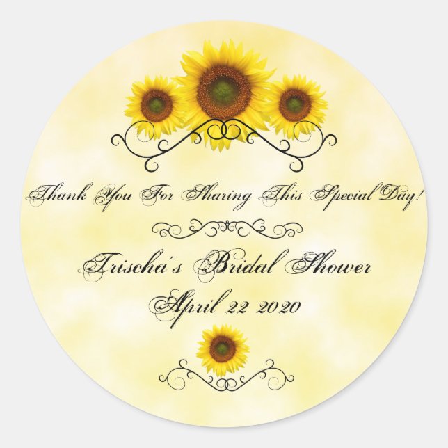 Lluvia de boda de girasoles con pegatina redonda (Anverso)