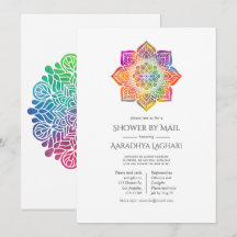 Lluvia de colores Mandala Invitación de Baño Indio