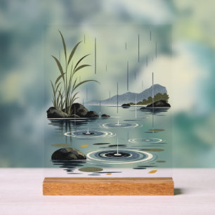 Lluvia en agua tranquila   Póster moderno de la na