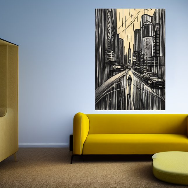 Lluvia en la ciudad | Poster de arte de IA (Subido por el creador)