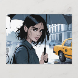 Lluvia en la tarjeta postal del paraguas de la ciu